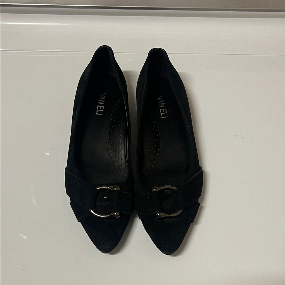Vaneli Black Flats with Buckle Detail